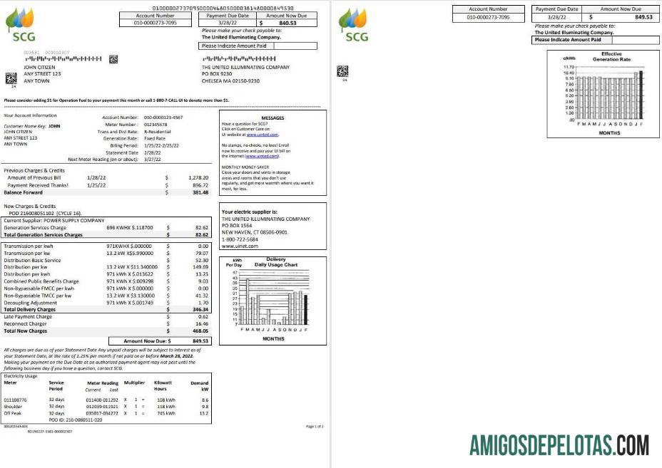 imprimível EUA Massachusetts Chelsea SCG The United Illuminating Company, modelo Word e PDF, 2 páginas